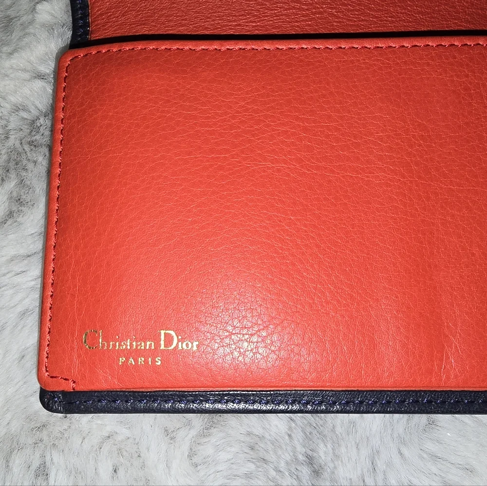 EUC Dior Authentic CD Bifold Navy With Red Leather Long Wallet‎